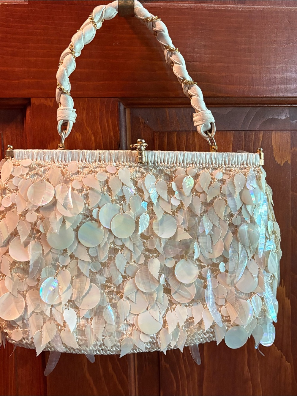 Vintage Walborg Evening Formal Bridal Bag  Cascading Iridescent Sequins